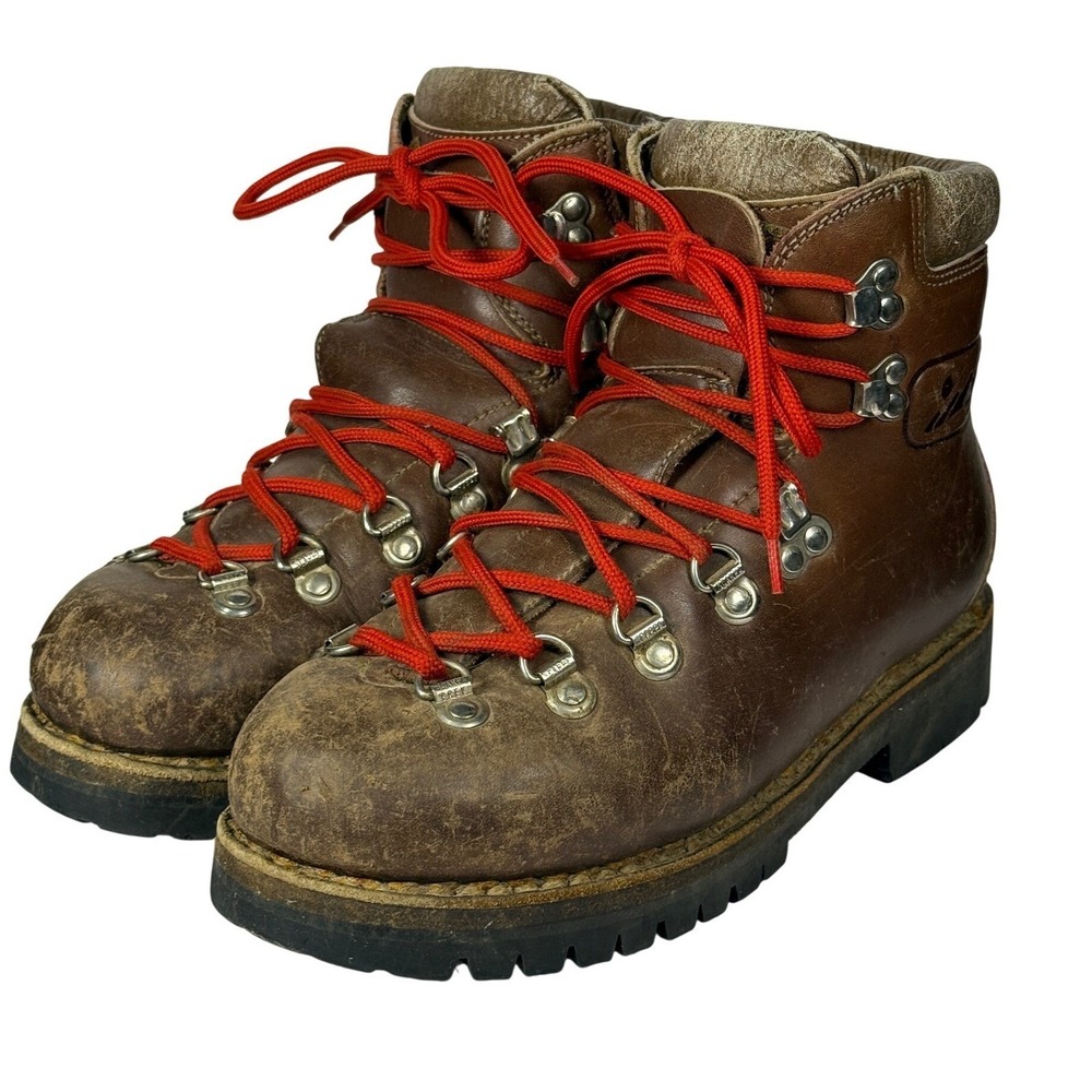 Vintage Fabiano Mountaineering Hiking Boots Vibram Lug Brown Leather Mens 5.5 F